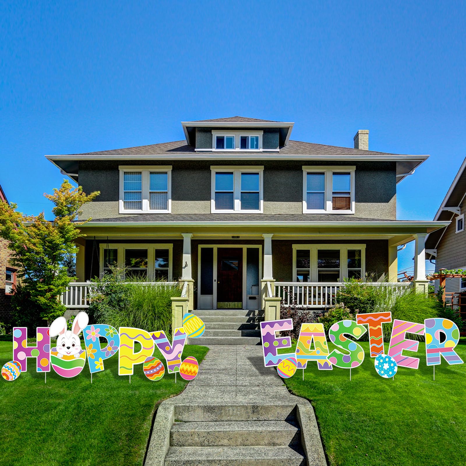 Yalikop egg and bunny sign colorful design for garden display