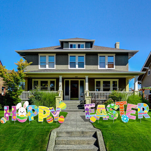 Yalikop egg and bunny sign colorful design for garden display