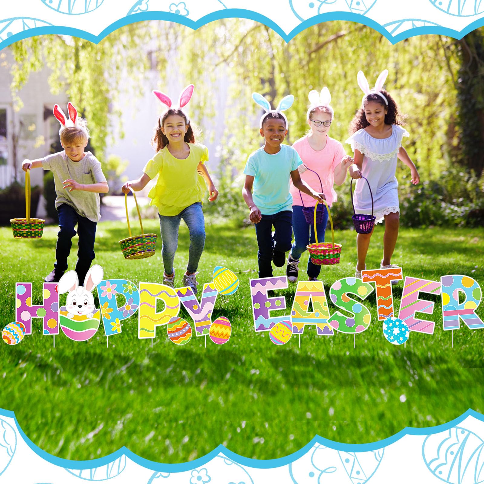 Yalikop front yard Easter decor sign welcomes neighbors with cheerful colors
