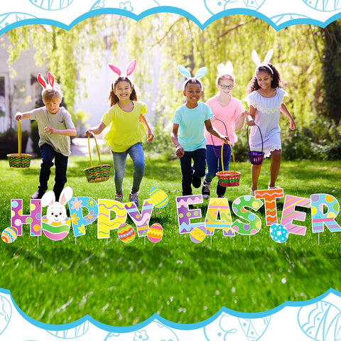 Yalikop front yard Easter decor sign welcomes neighbors with cheerful colors