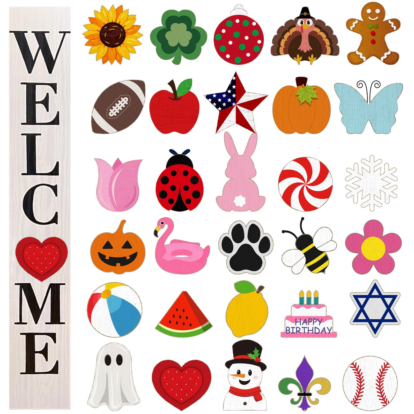 Yalikop welcome sign for front porch with interchangeable panels for seasonal curb appeal.