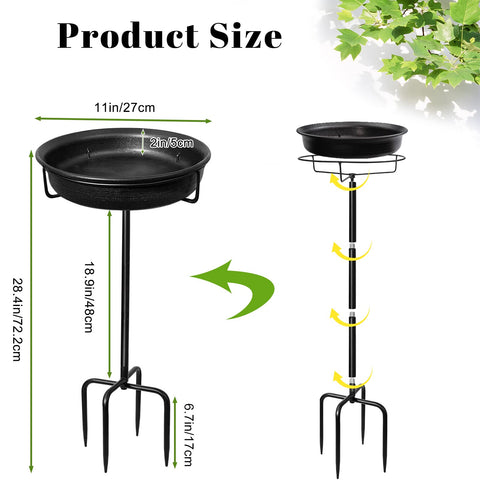 YALINKA birdbath with steel stake stays upright in soil.
