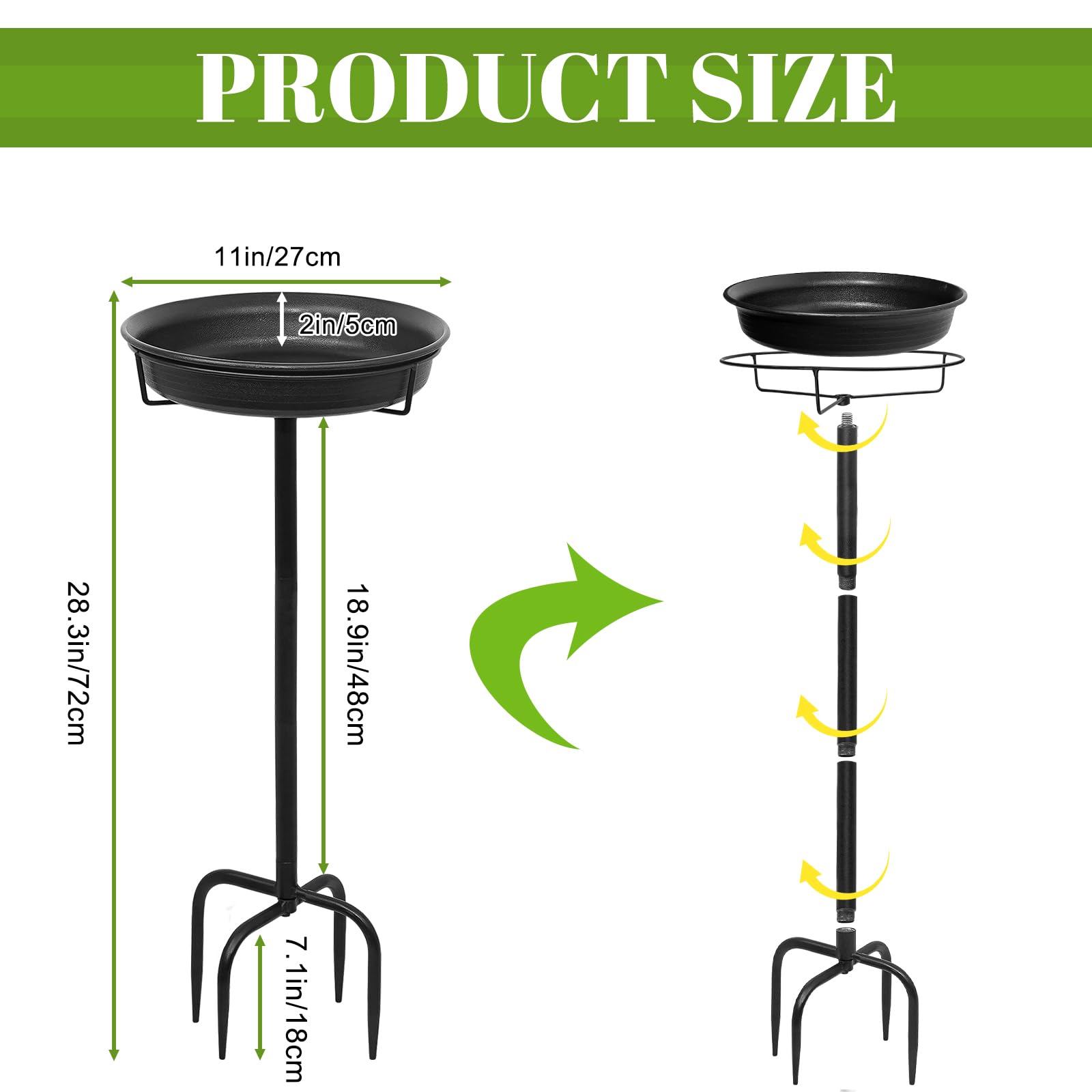 YALINKA sturdy metal stake base keeps the birdbath upright in any garden