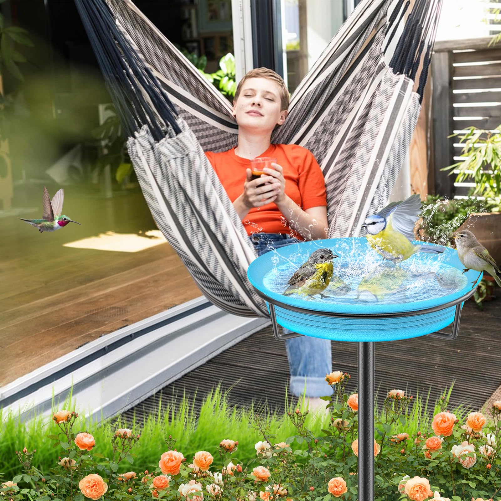 YALINKA birdbath outdoor blue decor adds stylish charm to your yard.