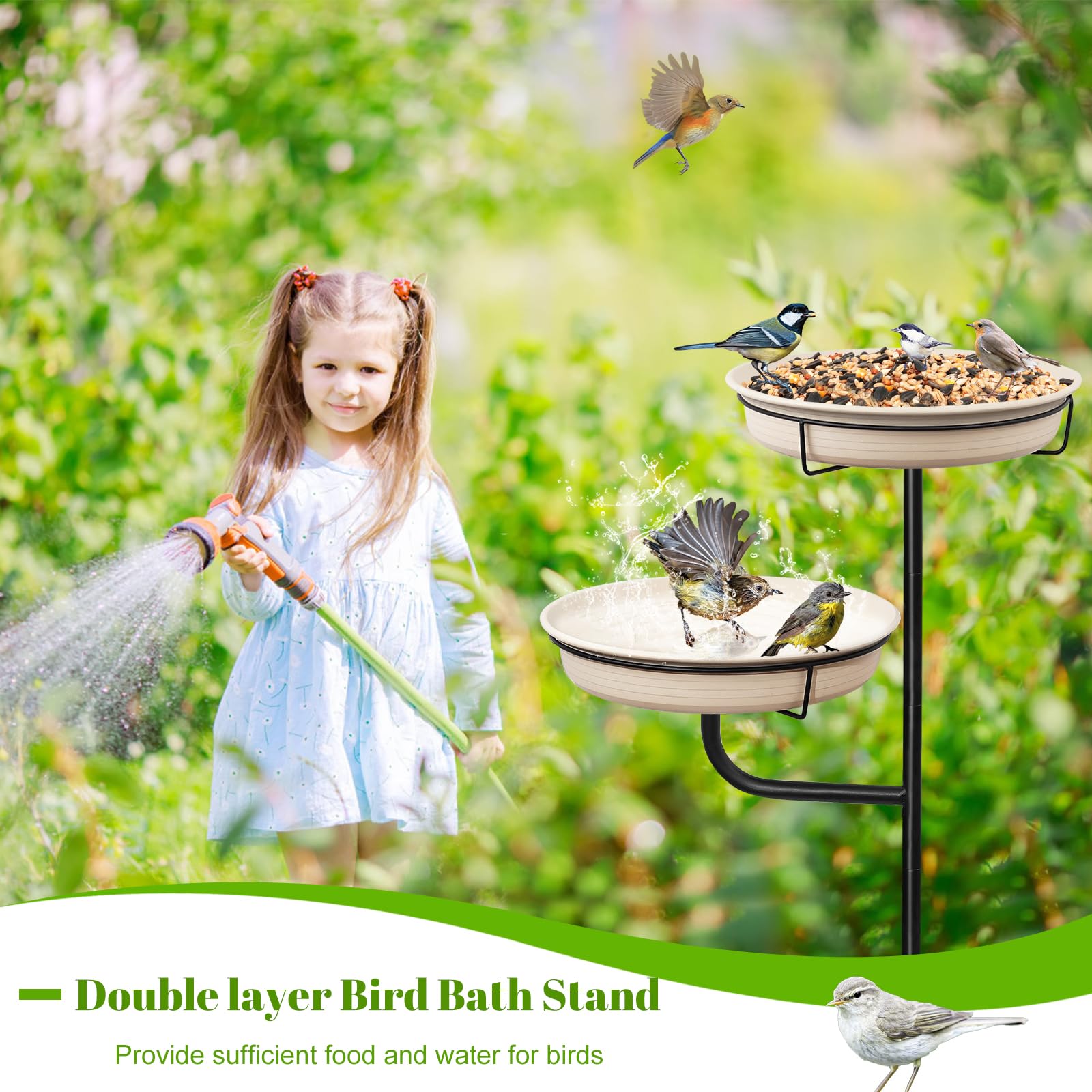 YALINKA birdbath with sturdy base keeps the setup upright in your garden