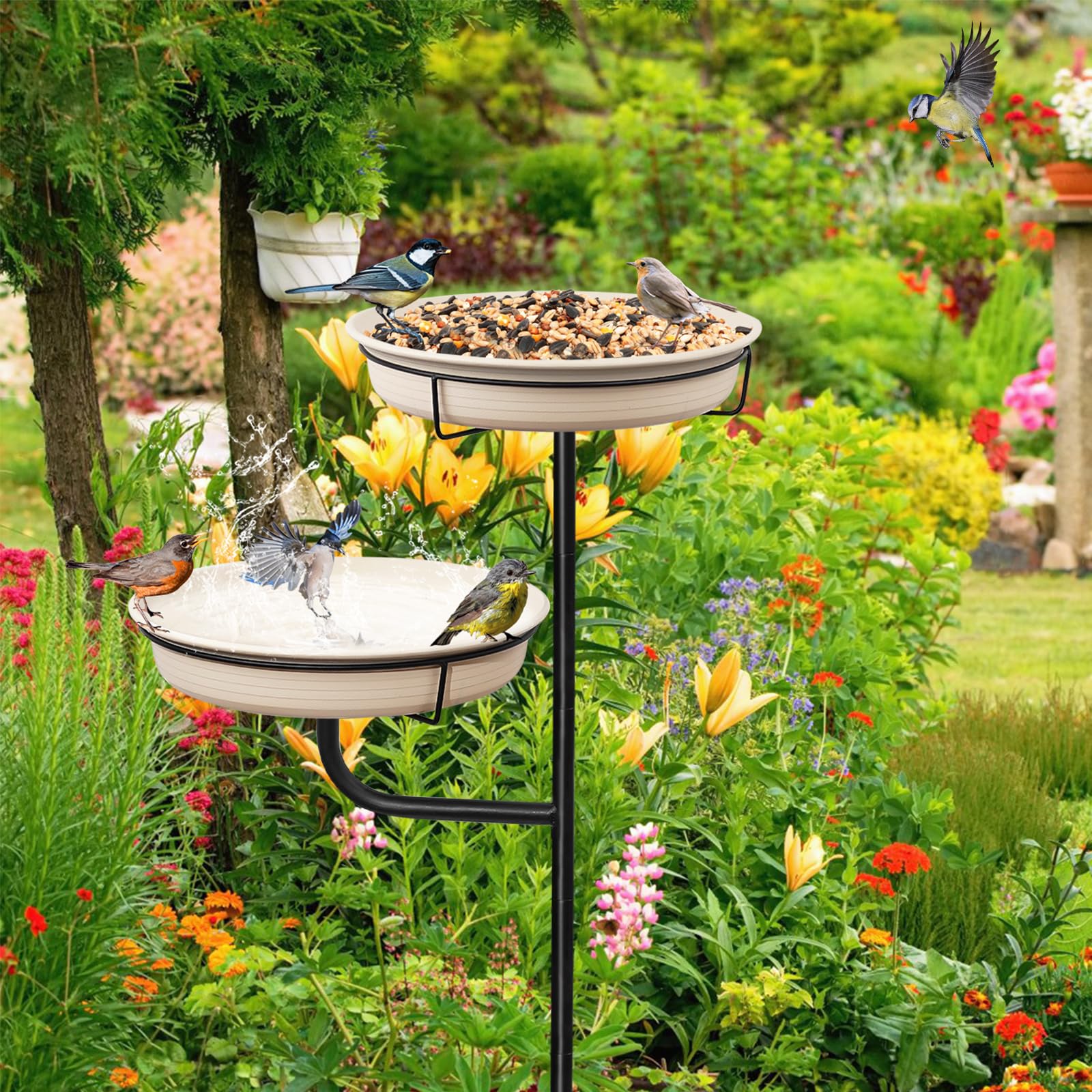 YALINKA birdbath white finish adds a clean, modern touch to outdoor spaces