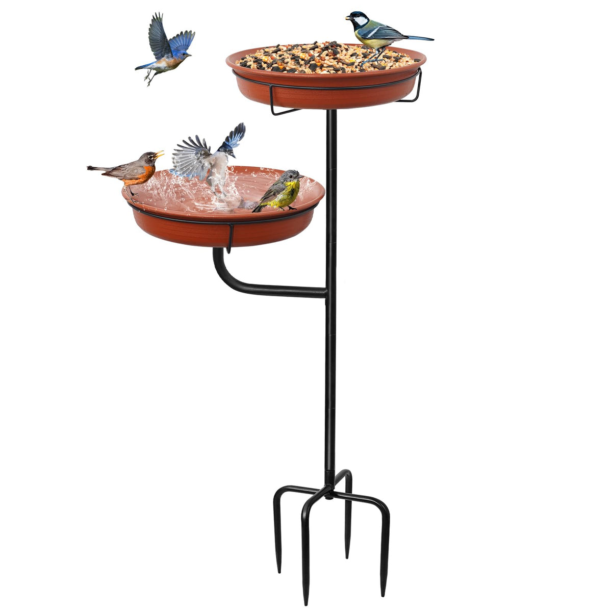 YALINKA freestanding birdbath bowl in brown inviting birds to drink and bathe