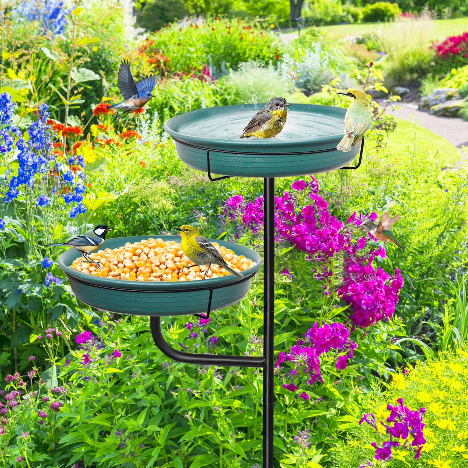 YALINKA green patio yard birdbath blends with outdoor spaces.