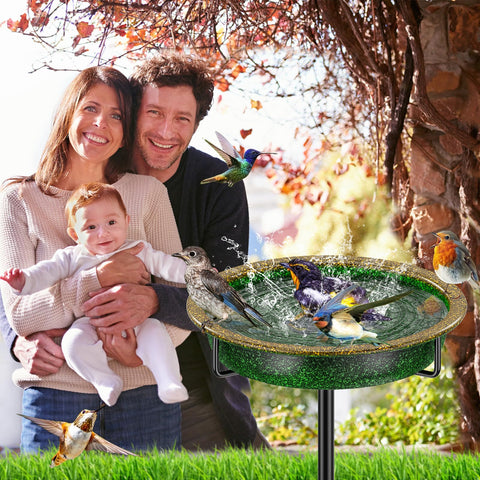 YALINKA green birdbath in a garden setting highlighting decorative appeal