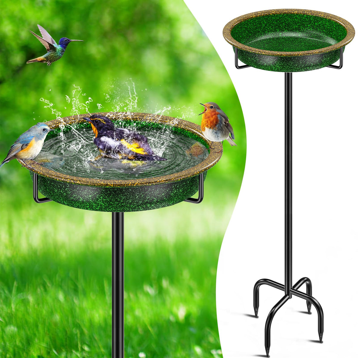 YALINKA metal birdbath bowl for outdoor use with 10.5-inch diameter, ready for birds to drink and bathe