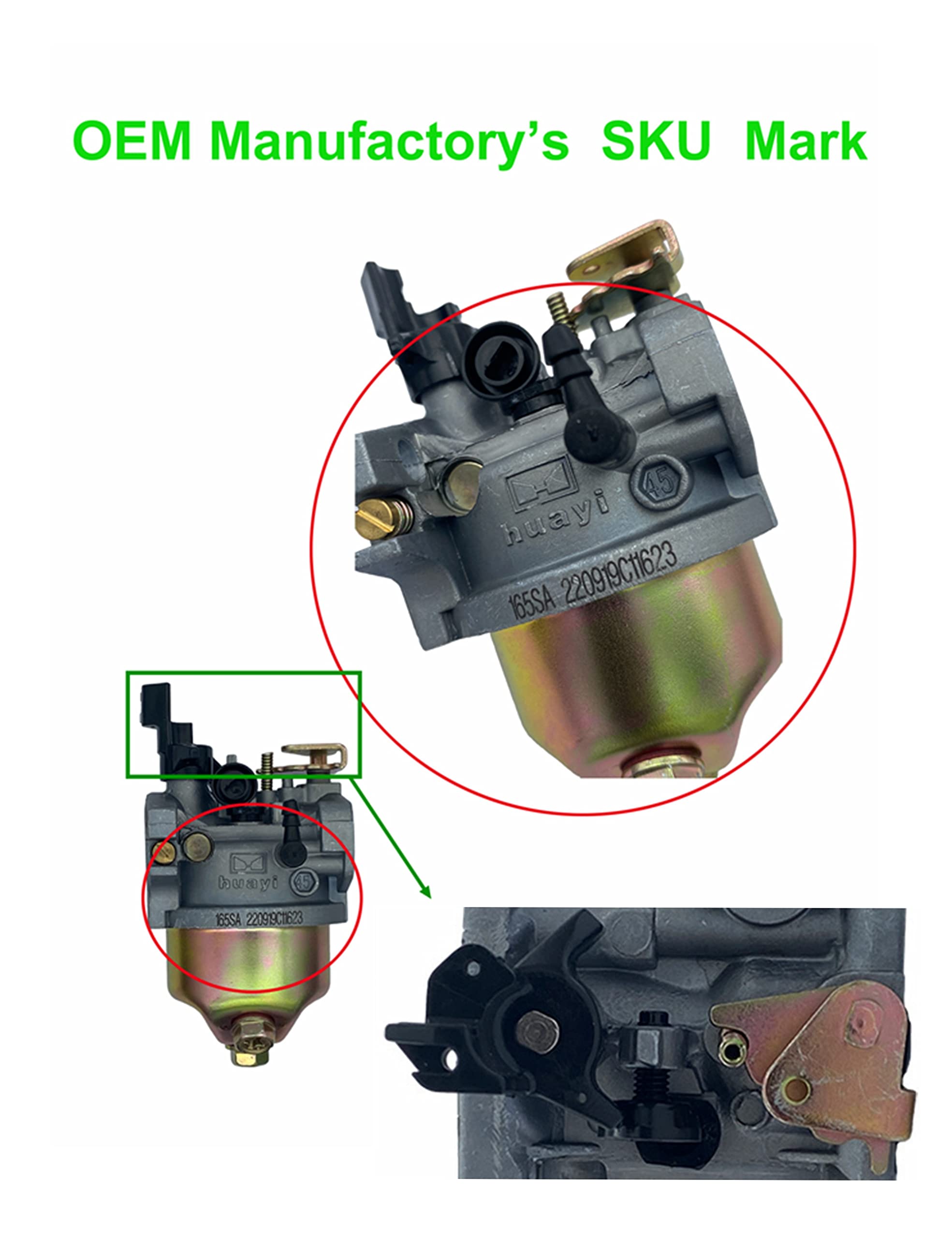 YAMAKATO Huayi 165s carburetor with gasket set for improved sealing and fit.