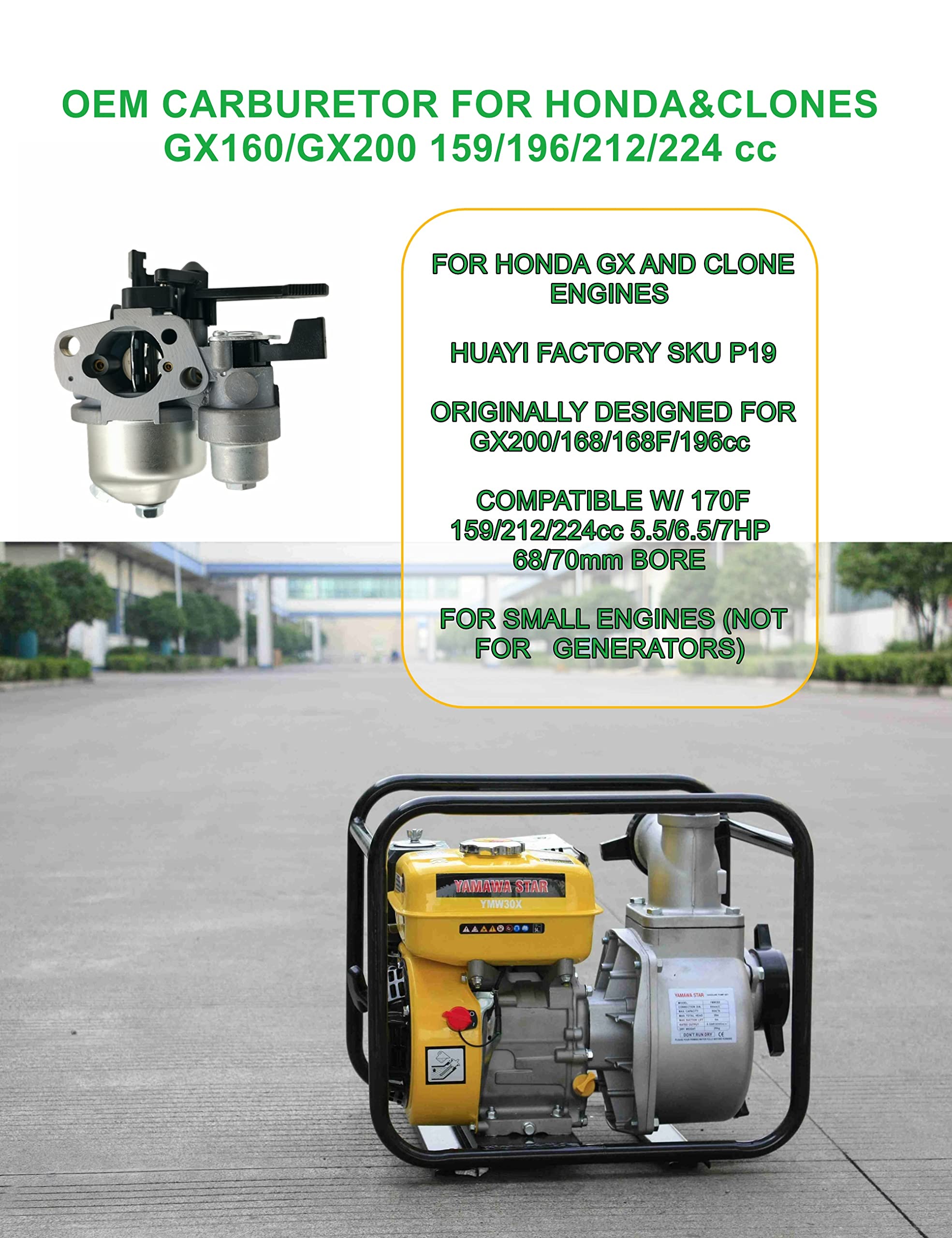 YAMAKATO Huayi P19 carburetor compatibility chart for engine fits.