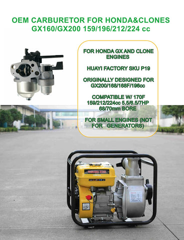 YAMAKATO Huayi P19 carburetor compatibility chart for engine fits.