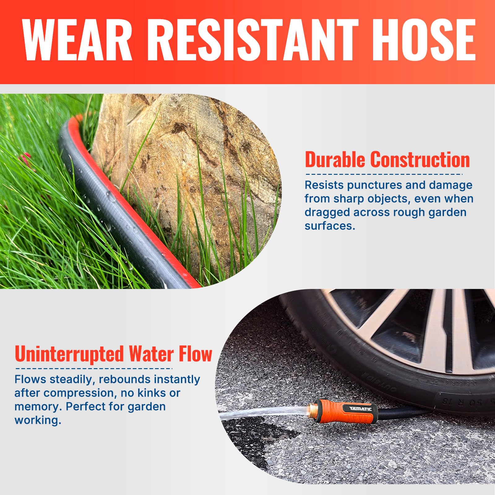 YAMATIC hose withstands up to 300 PSI for tough cleaning tasks.