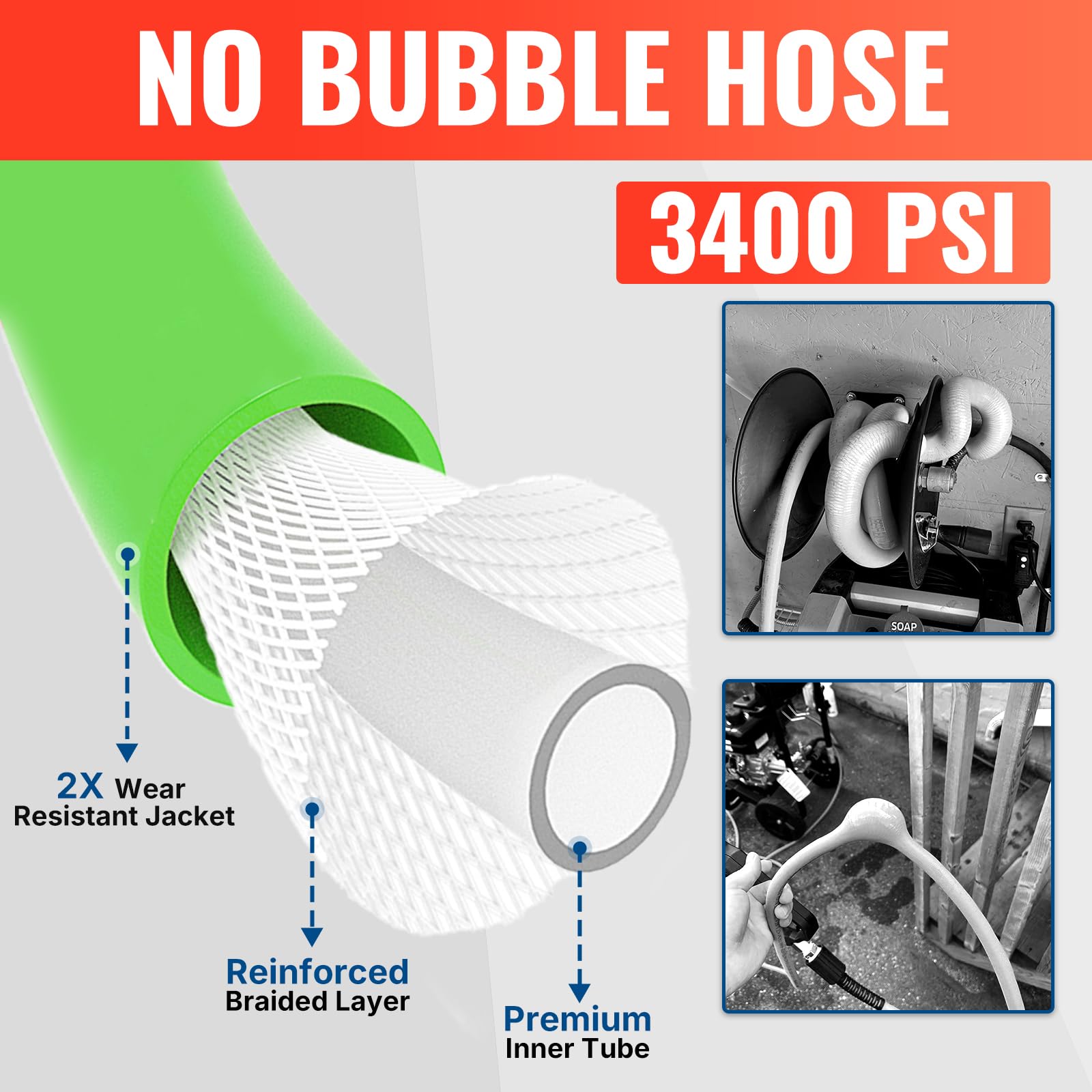 YAMATIC hose supports 3400 PSI working pressure for common tasks.