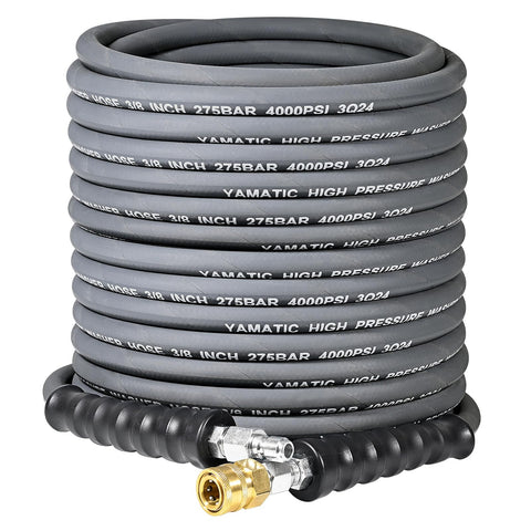 YAMATIC 3/8 inch ID pressure washer hose with 50 ft reach for tough exterior cleaning