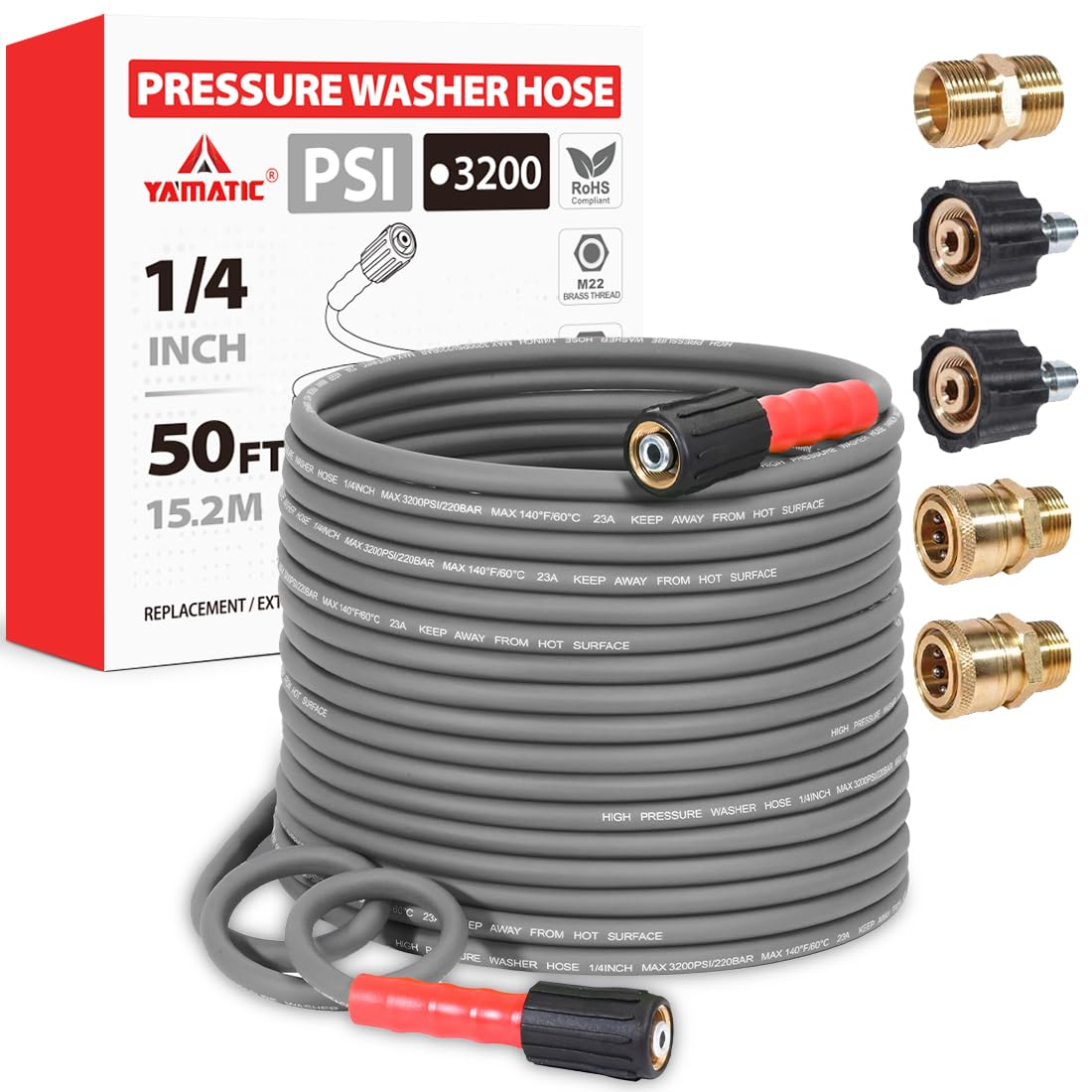 YAMATIC 50ft flexible hose ready for smooth washing with minimal kinking