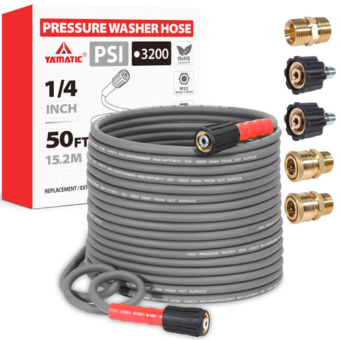YAMATIC 50ft flexible hose ready for smooth washing with minimal kinking