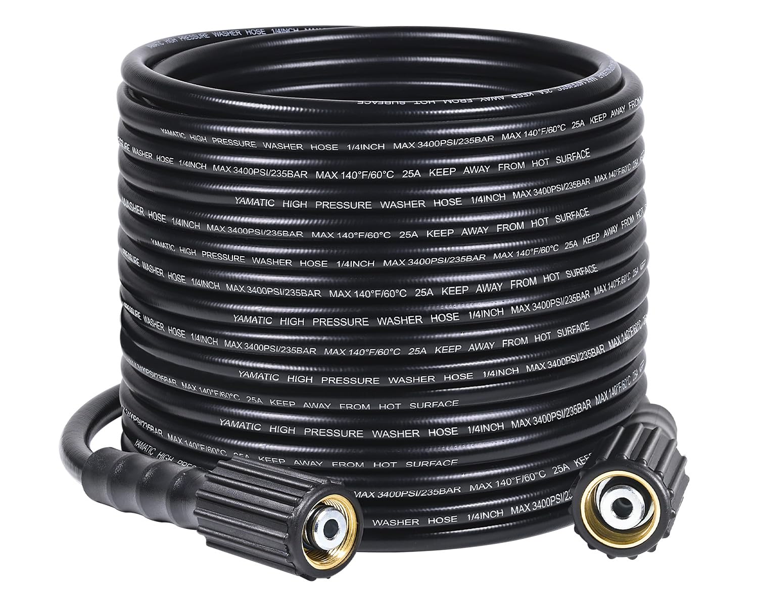YAMATIC 50ft pressure washer hose ready for 3400 PSI cleaning tasks