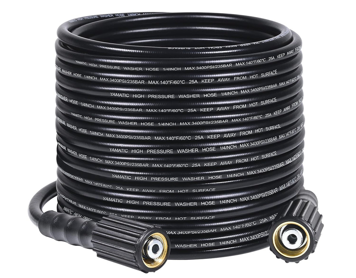 YAMATIC 50ft pressure washer hose ready for 3400 PSI cleaning tasks