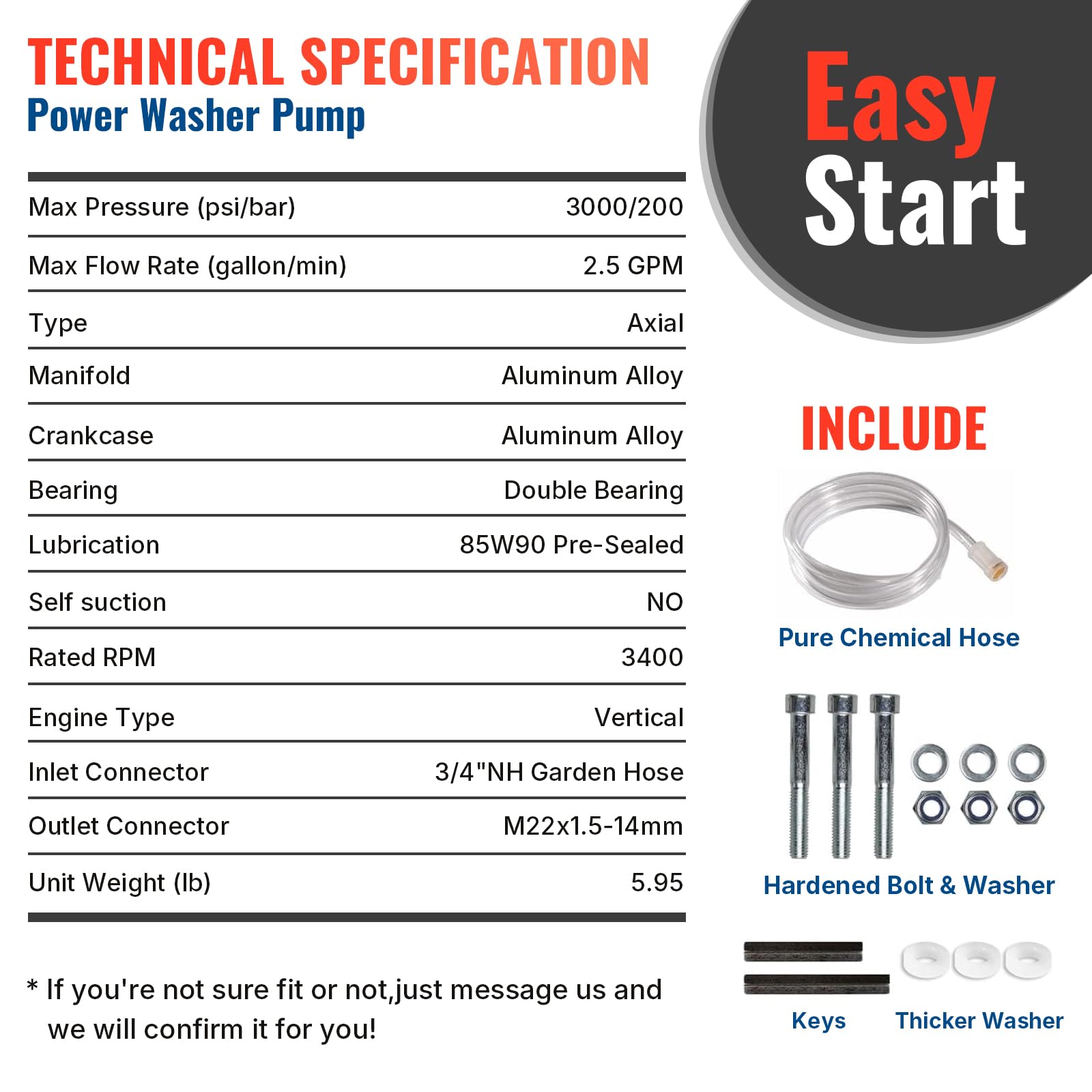 YAMATIC easy-start kit includes siphon, bolts and shaft key for quick setup.