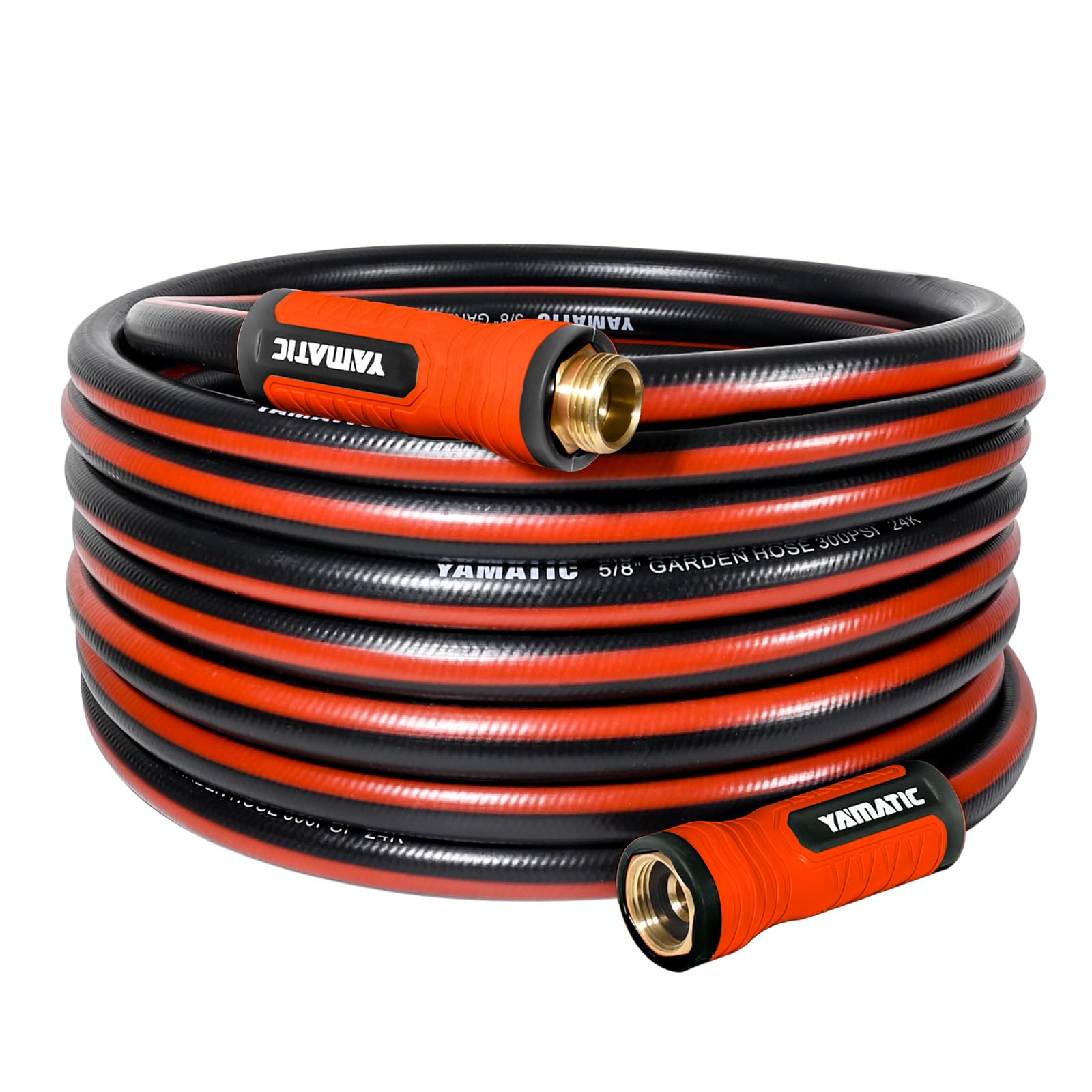 YAMATIC Garden Hose 40ft with swivel handle for tangle-free watering.