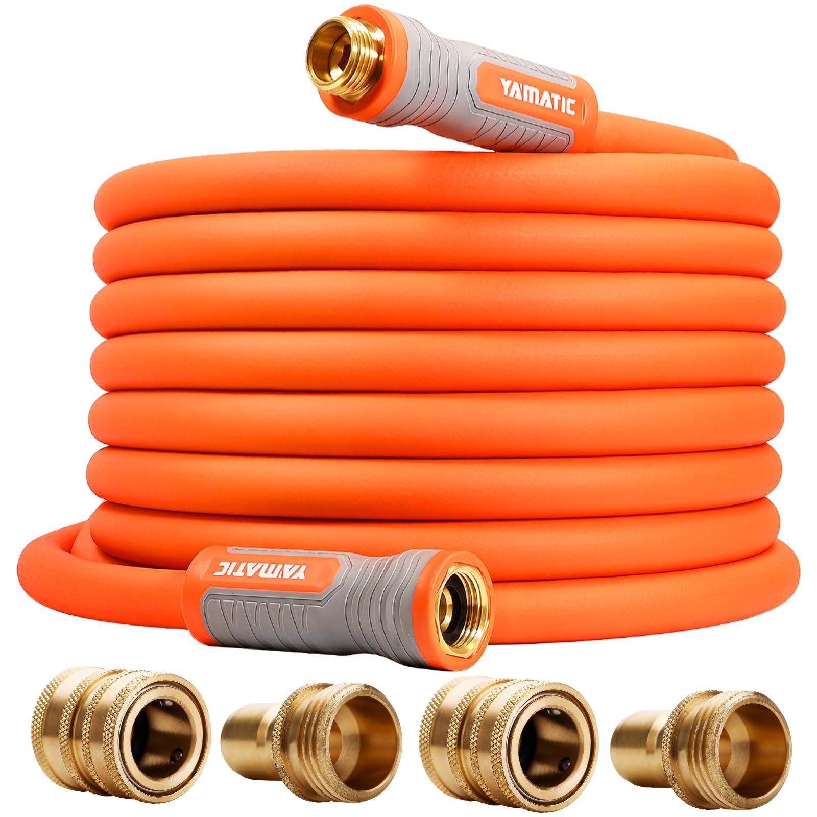 YAMATIC 50 ft garden hose with ergonomic swivel reduces tangling during watering