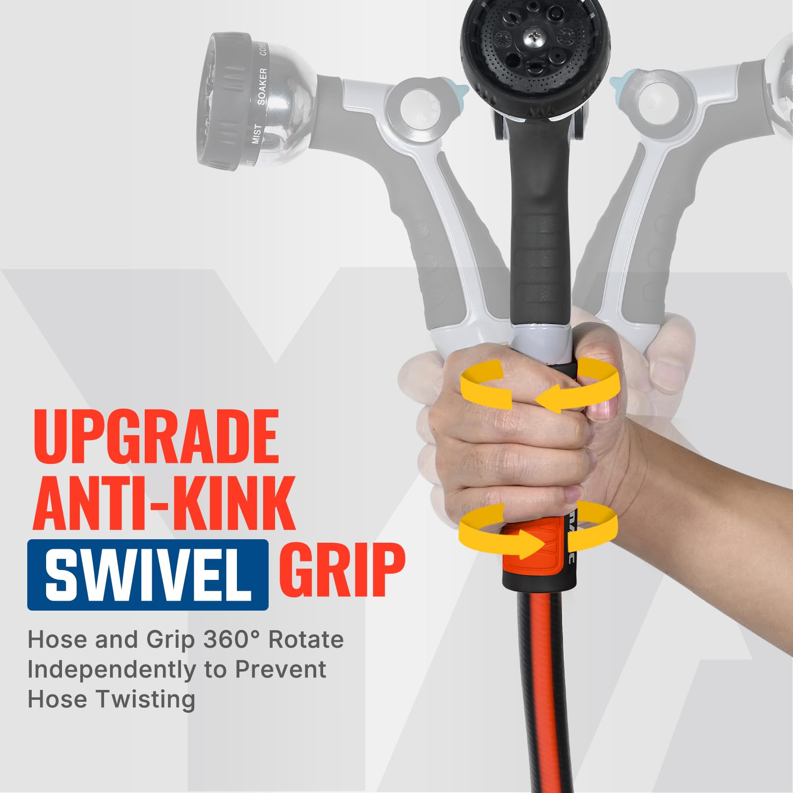 YAMATIC anti-kink technology maintains smooth water flow in gardening tasks.