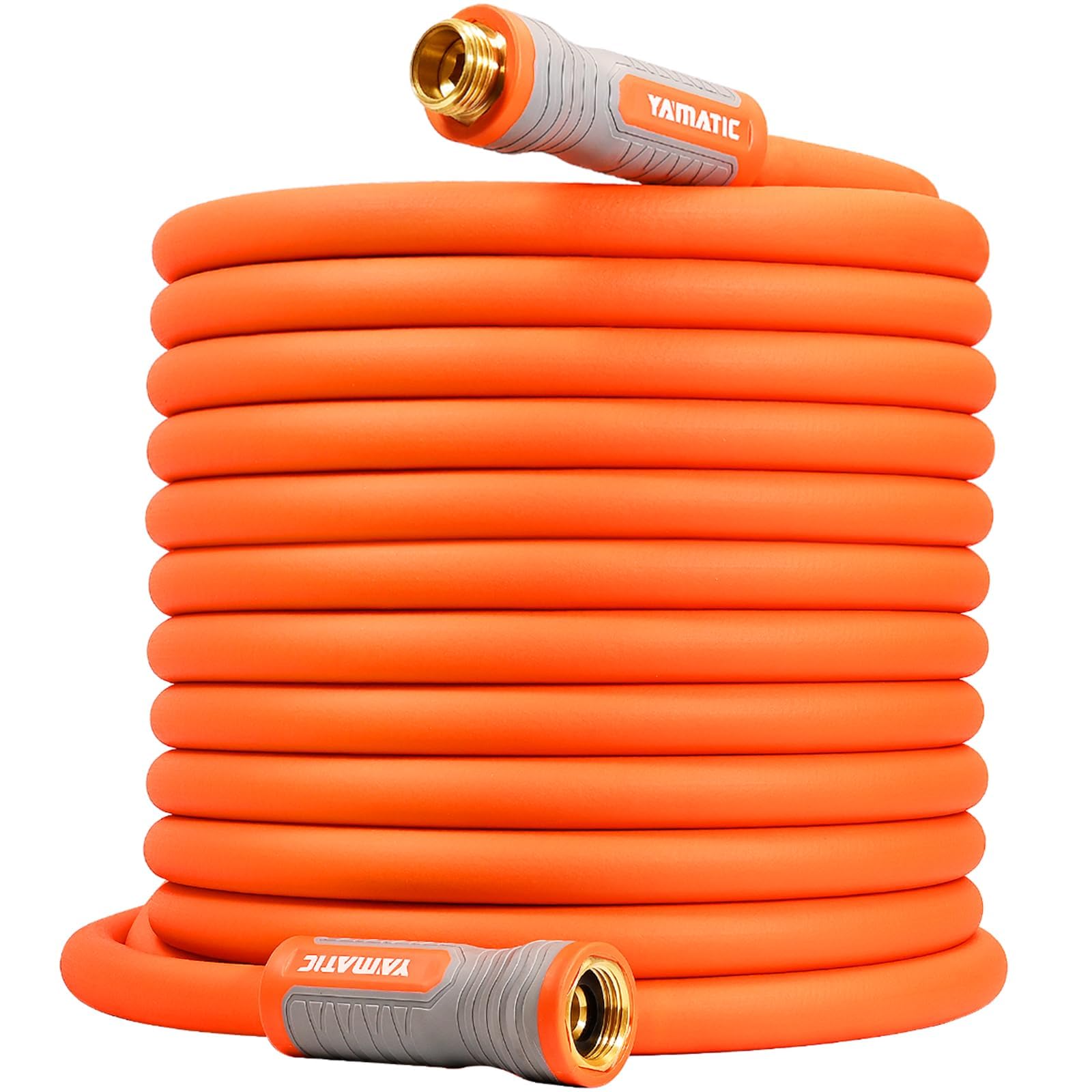 YAMATIC garden hose coiled view for easy storage and quick watering tasks.