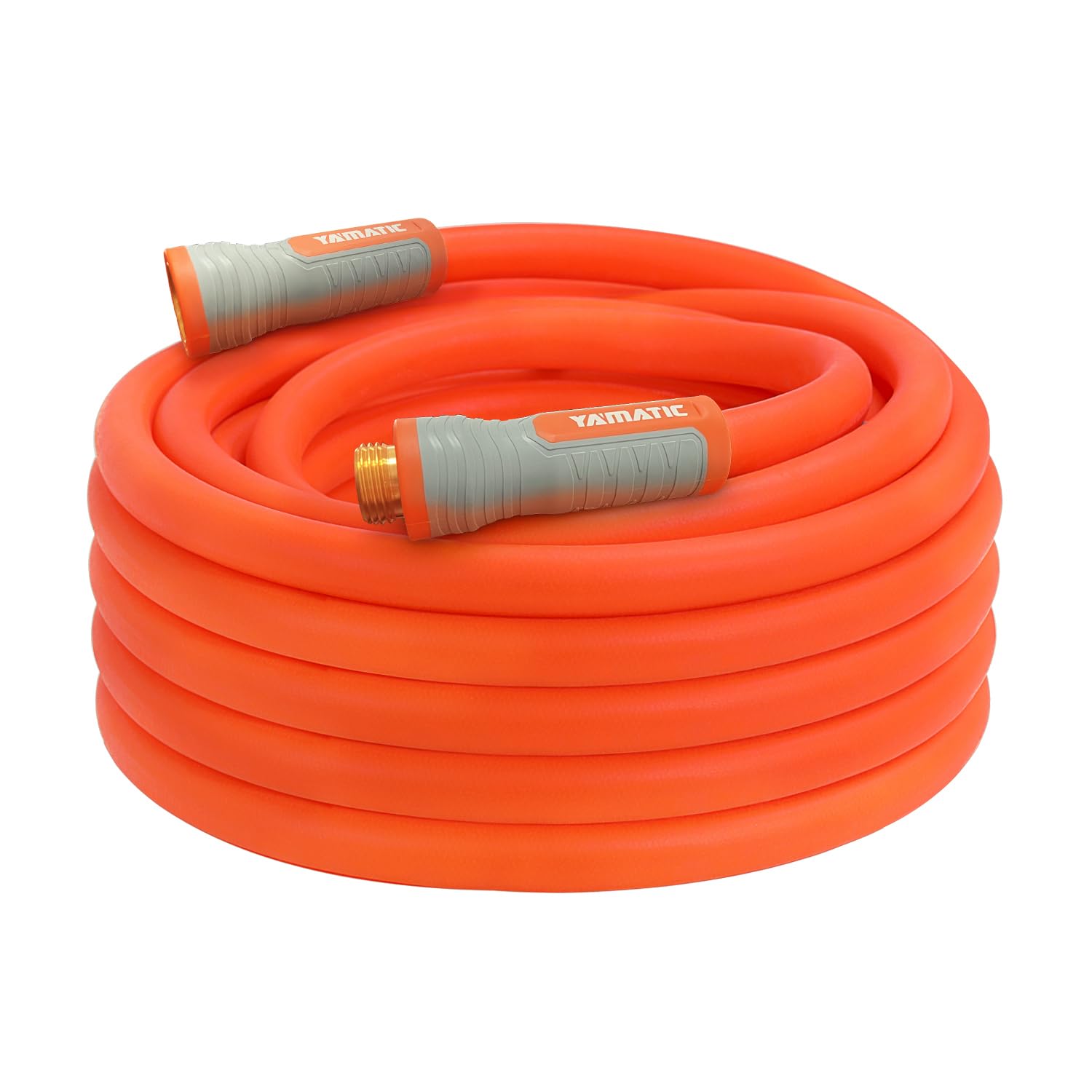 YAMATIC Heavy Duty Garden Hose with swivel fitting demonstrates effortless setup and smooth water flow.