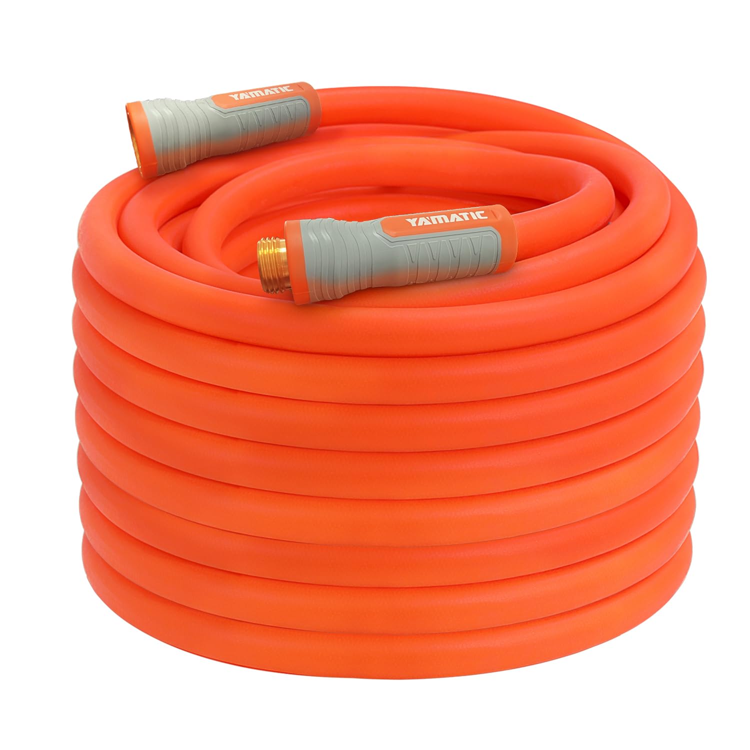 YAMATIC heavy-duty garden hose 75ft with swivel fittings for flexible reach.