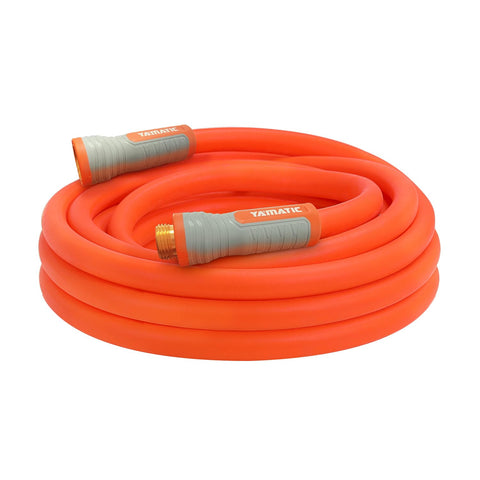 YAMATIC heavy-duty hose with swivel fitting for smooth, tangle-free watering sessions.