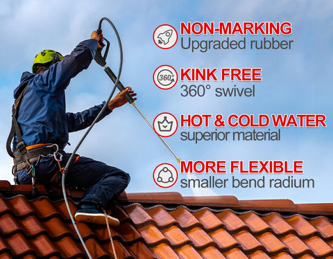 YAMATIC kink-resistant hose with swivel connector reduces tangles during washing