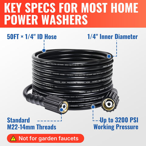 YAMATIC kink-resistant hose shows smooth water flow during reach-and-clean tasks.