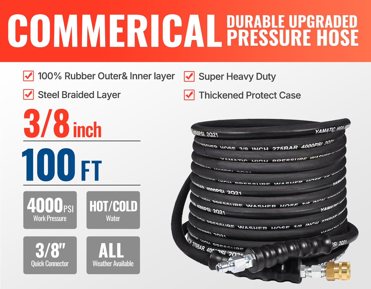 YAMATIC kink resistant swivel 3-8 connector reduces tangles during cleaning