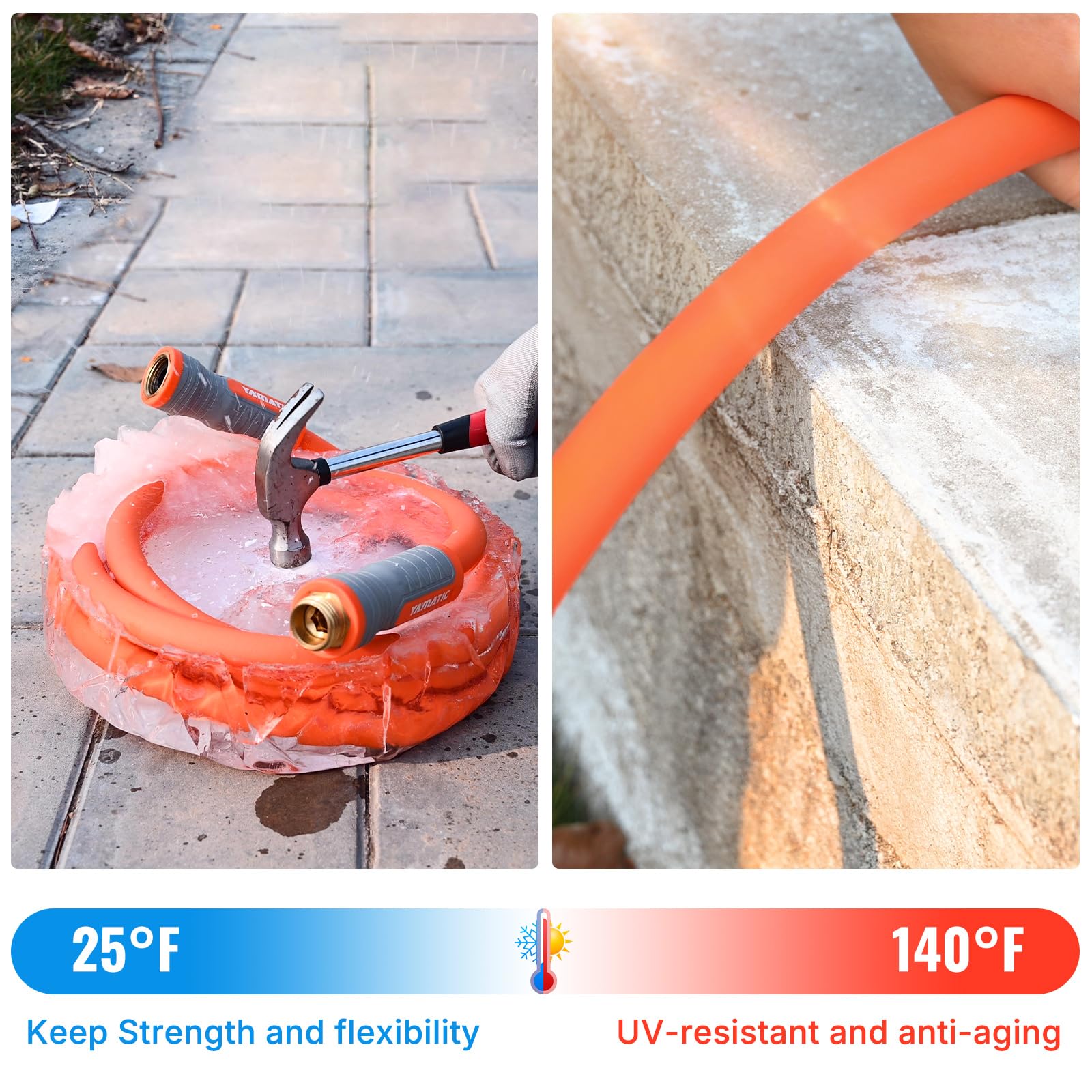 YAMATIC lightweight, flexible leader hose makes setup quick and reduces fatigue during long watering sessions
