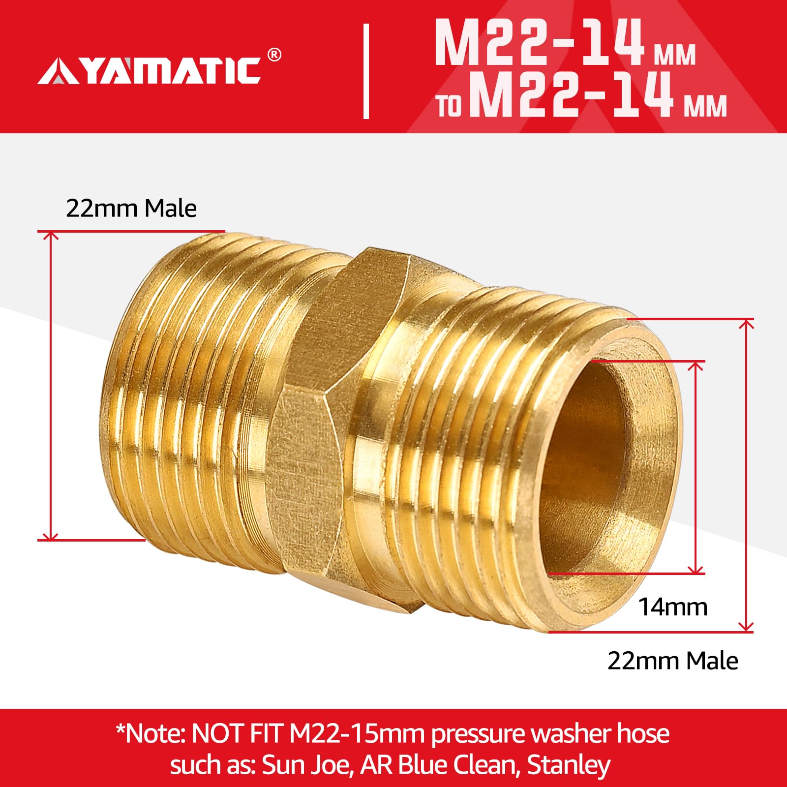 YAMATIC M22-14mm to 14mm connector ready for extended hose runs