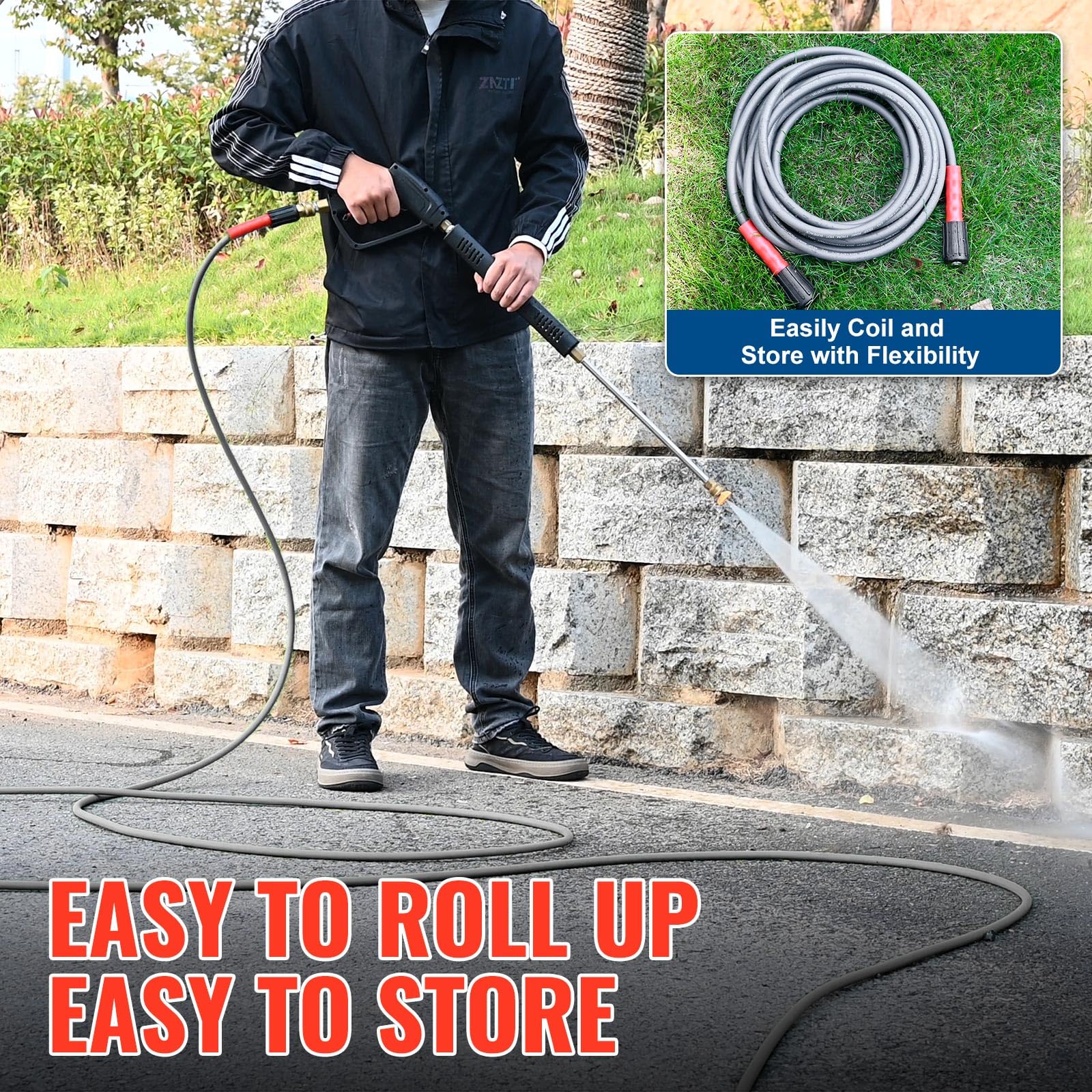 YAMATIC non-marking jacket resists scuffs when dragged across driveways.