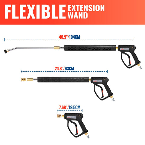 YAMATIC pressure washer gun with 3/8 swivel plug and M22-14mm coupler.