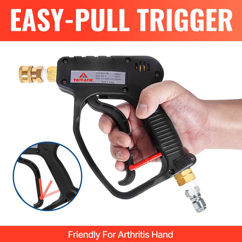 YAMATIC pressure washer gun brass trigger ensures smooth, low-vibration performance.