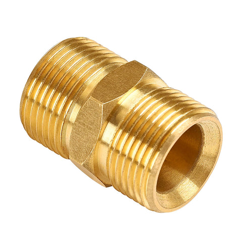 YAMATIC pressure washer hose connector closeup showing brass fit and leak-free seal