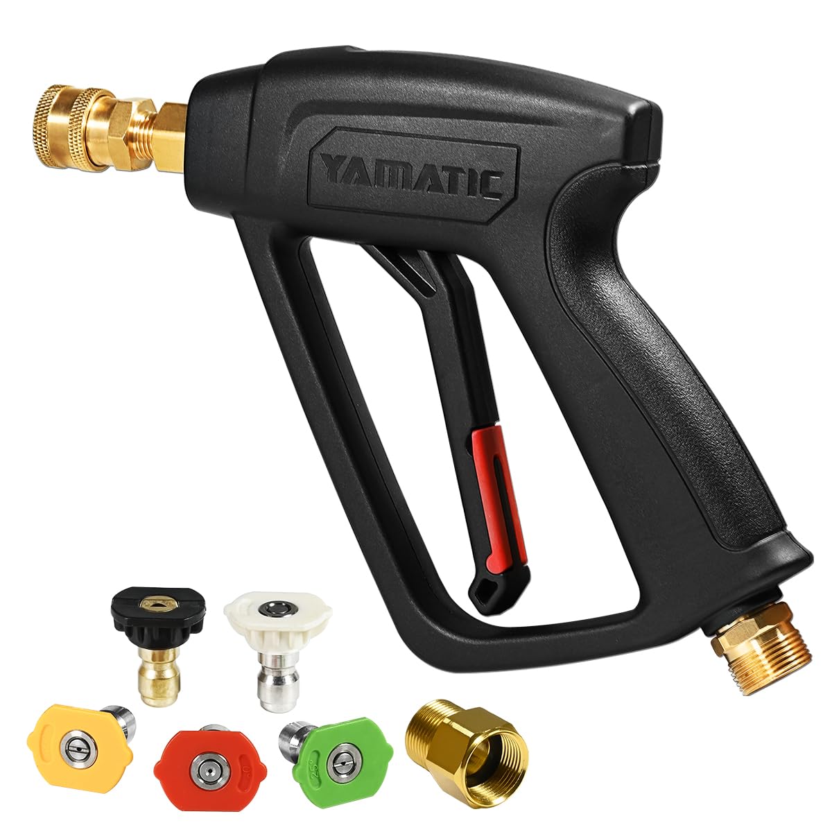 YAMATIC pressure washer short gun with five nozzles for versatile cleaning tasks