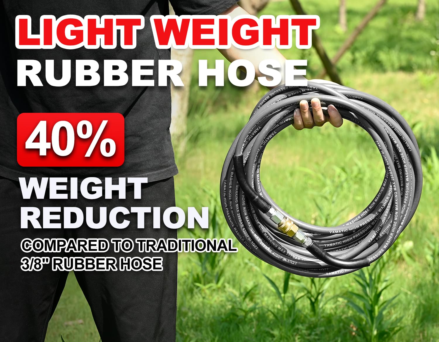 YAMATIC pro-grade hose for gas-powered washers and heavy-duty use
