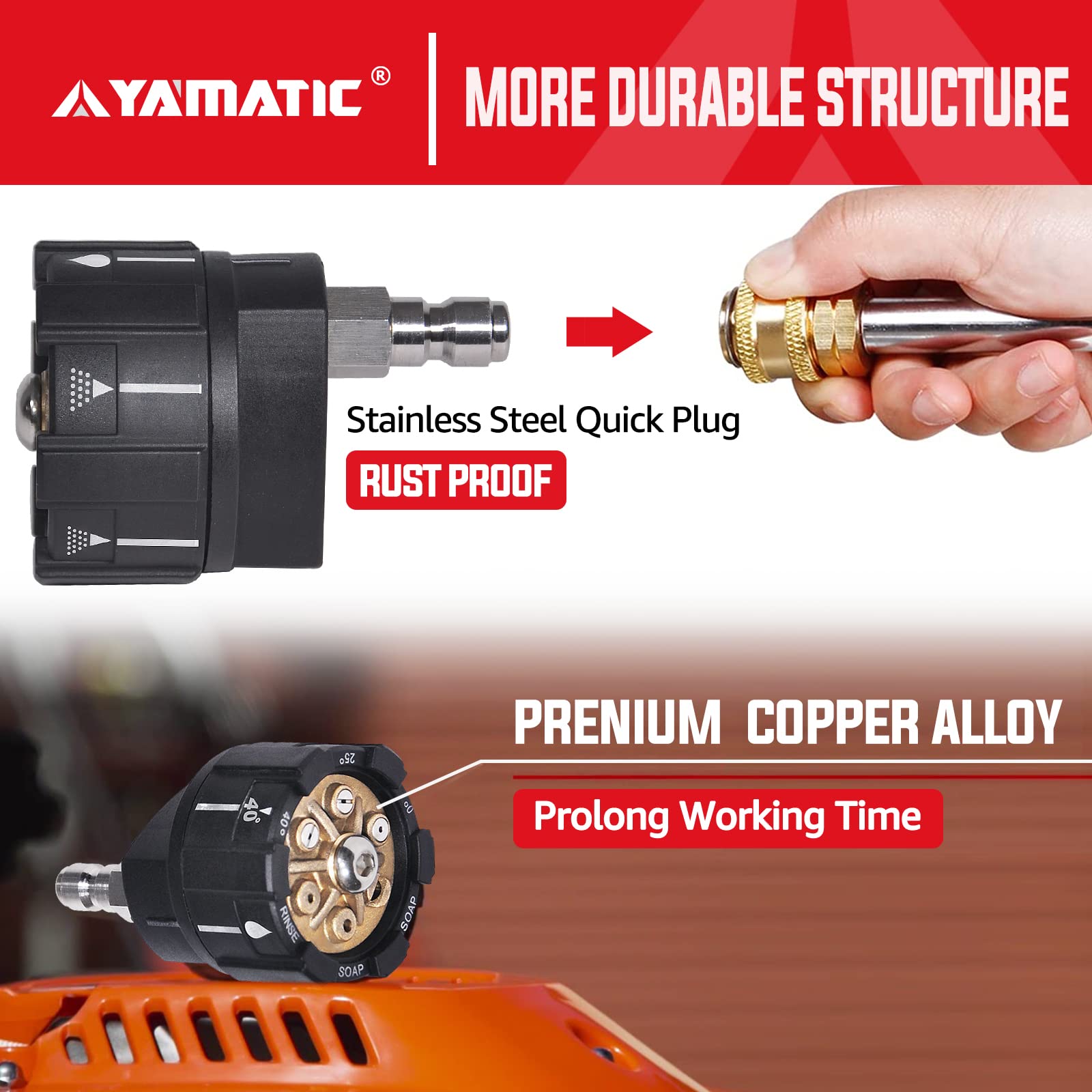 YAMATIC quarter-inch quick-connect enables fast, secure attachment.