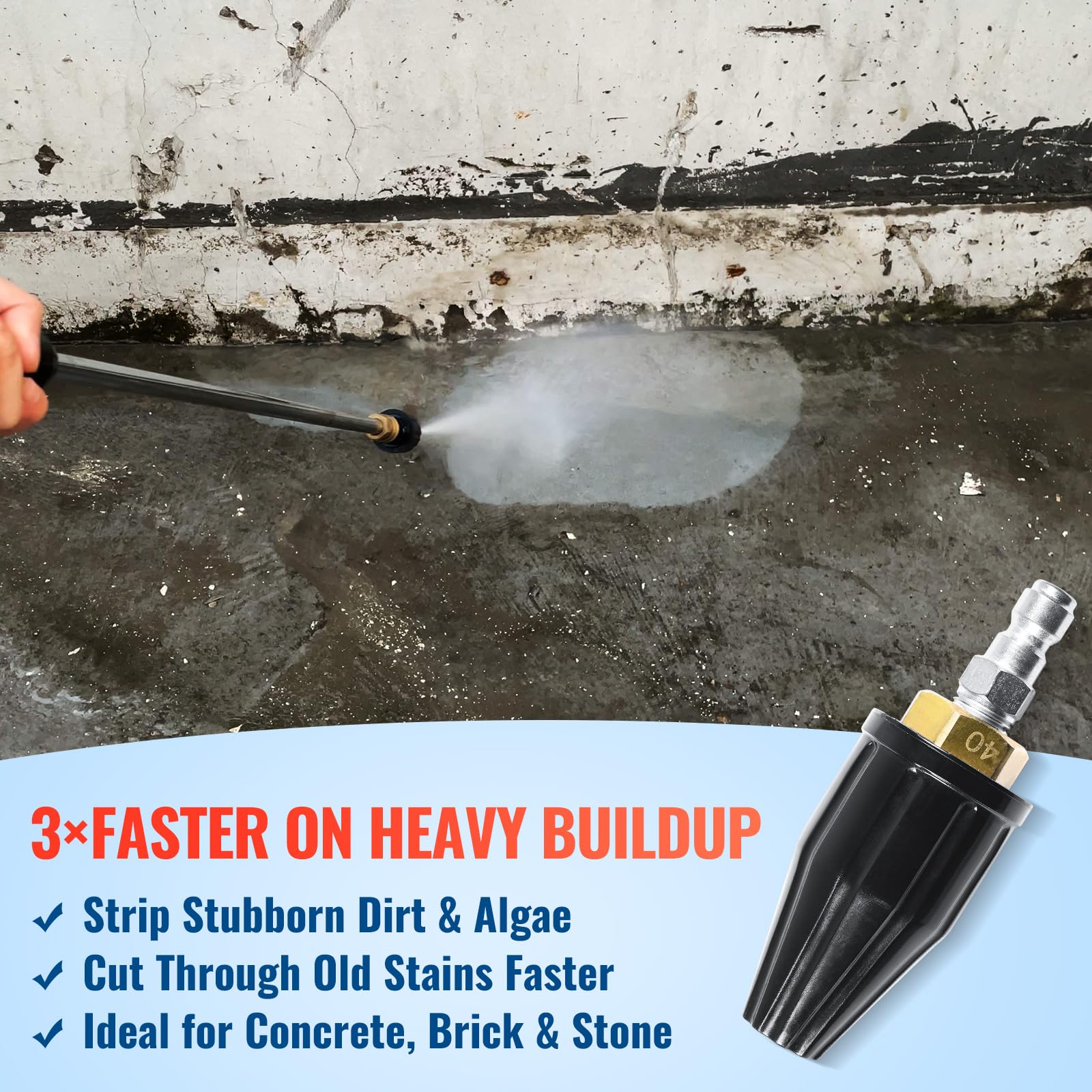 YAMATIC rotating jet cleaning bricks and concrete efficiently.