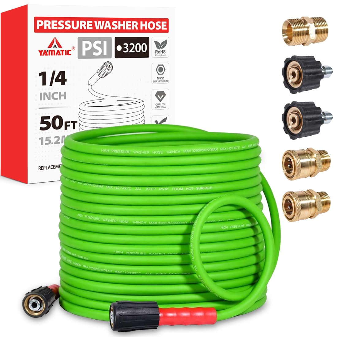 YAMATIC 50ft super flexible hose for easy storage and portability.