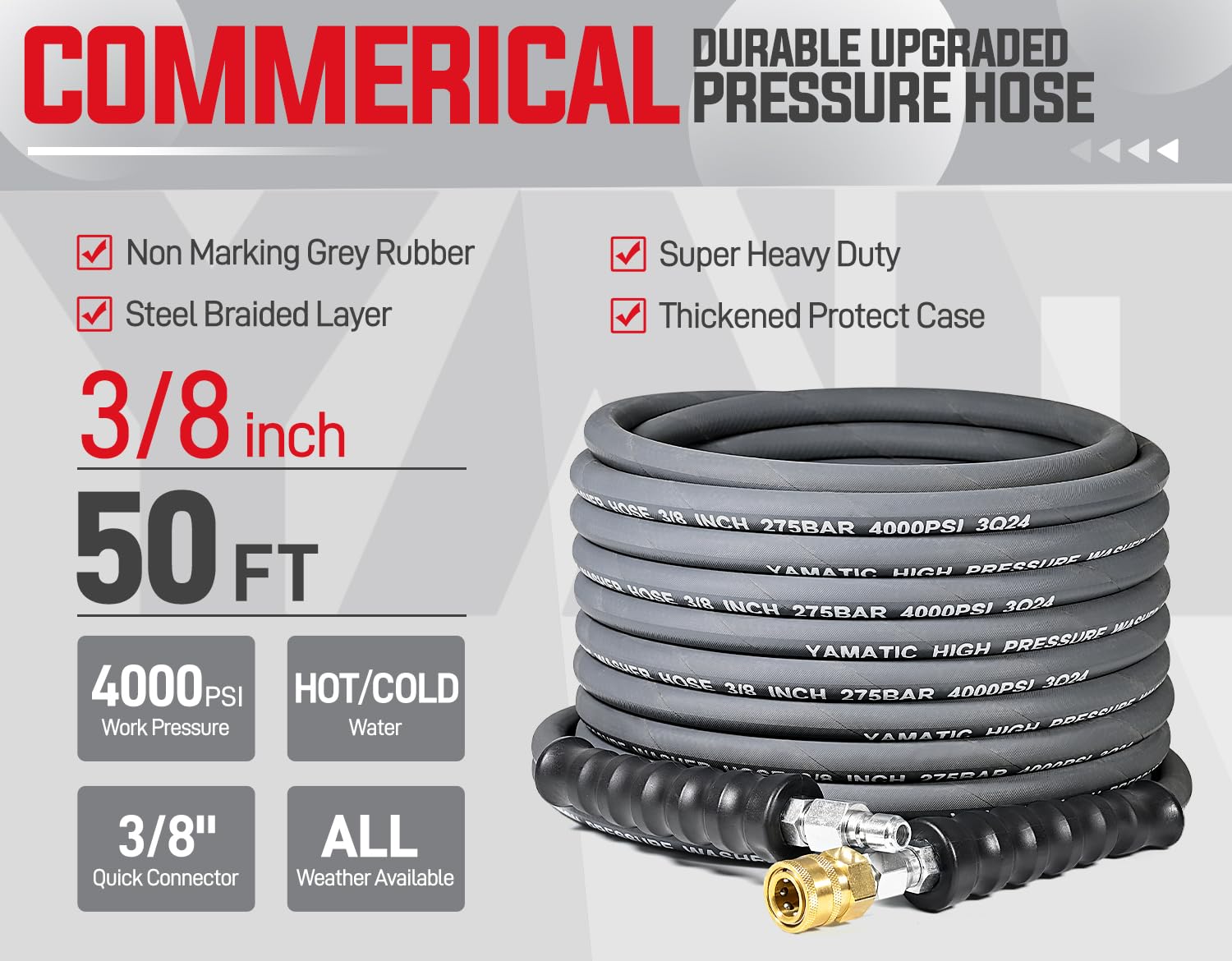 YAMATIC swivel quick-connect ends reduce tangling and speed up setup during projects