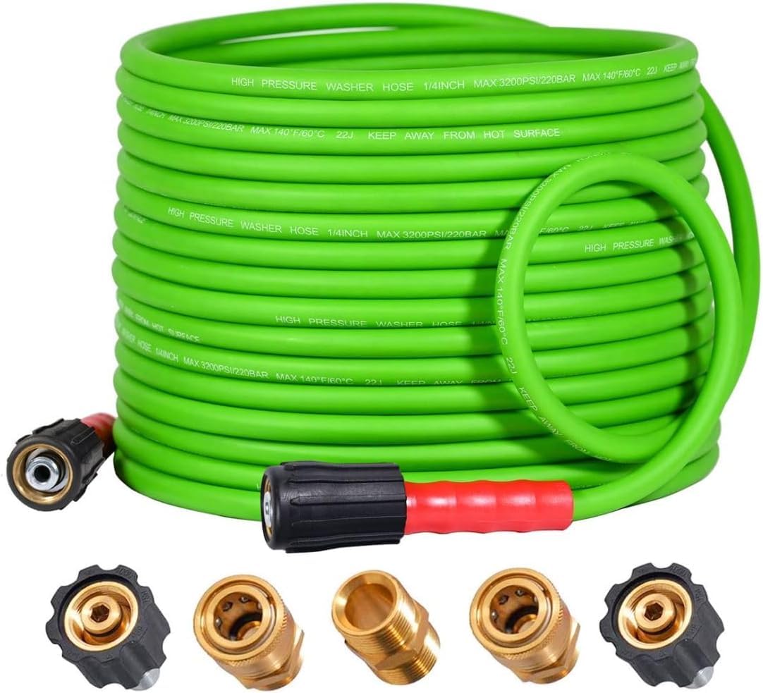 YAMATIC upgraded flexible pressure washer hose 40ft laid out for easy maneuvering