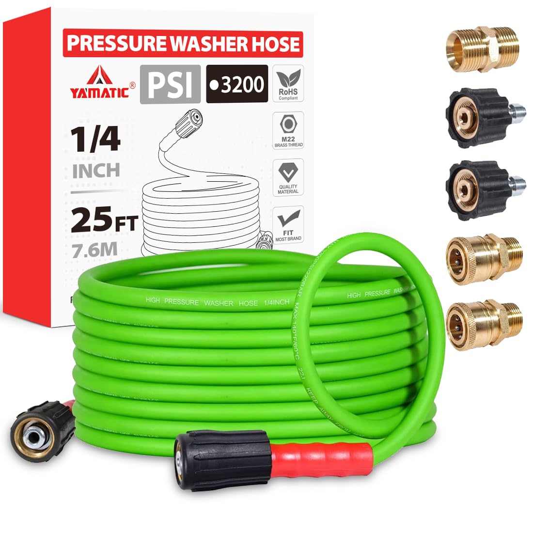 YAMATIC upgraded hose coils smoothly for easy maneuvering around vehicles