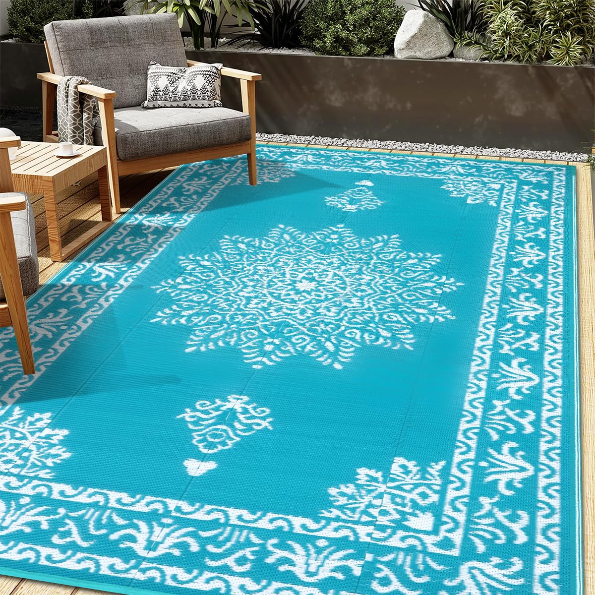 Yamaziot outdoor rug with boho dual pattern adds versatile style to patios.
